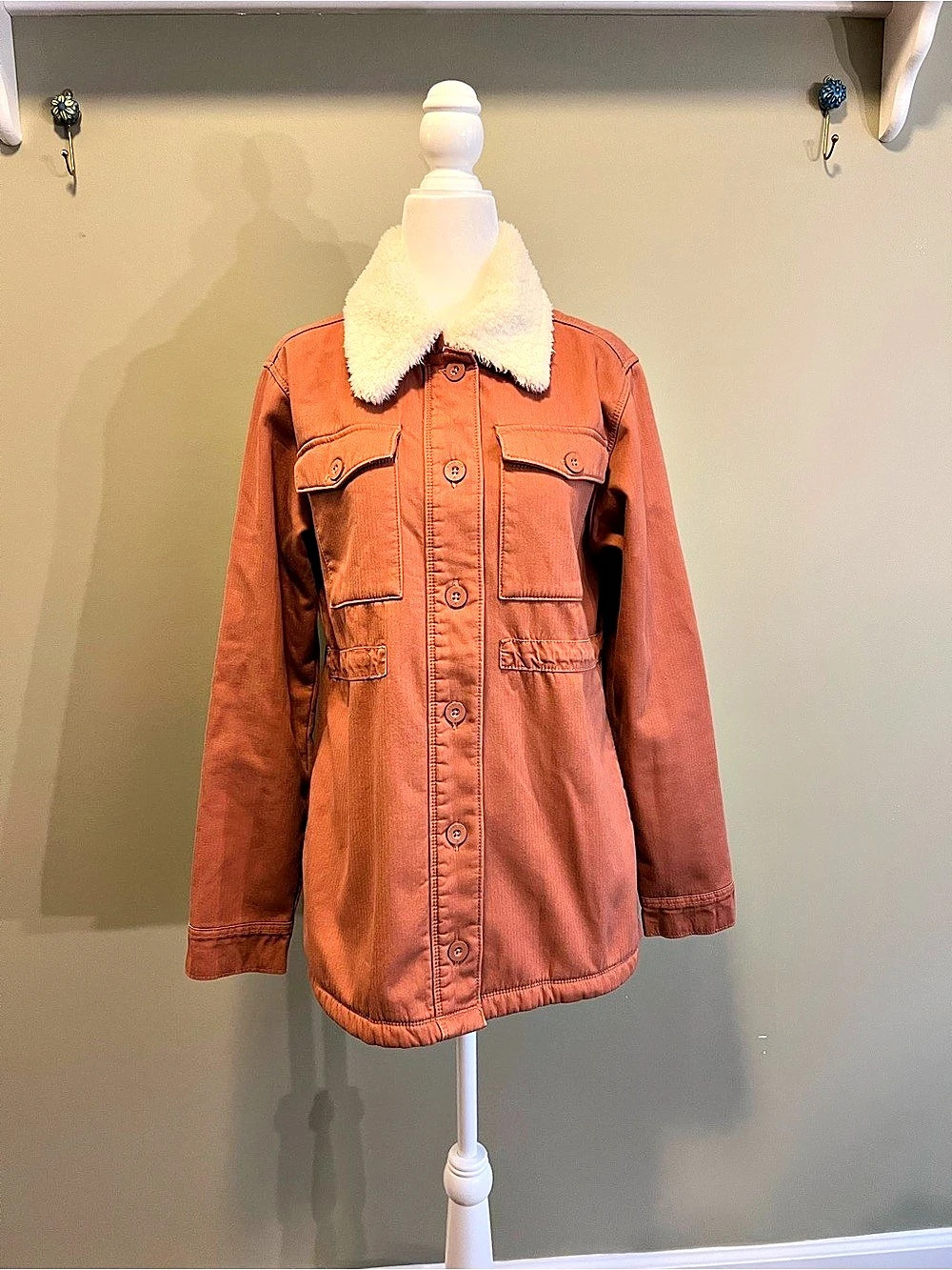 Hang Ten Sherpa Collar Utility Jacket in Brown Size Small